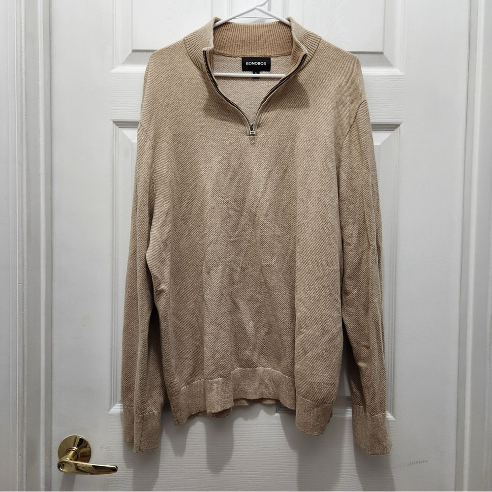 Bonobos Men's Cotton Cashmere Quarter Zip Long Sleeve Sweater in Tan